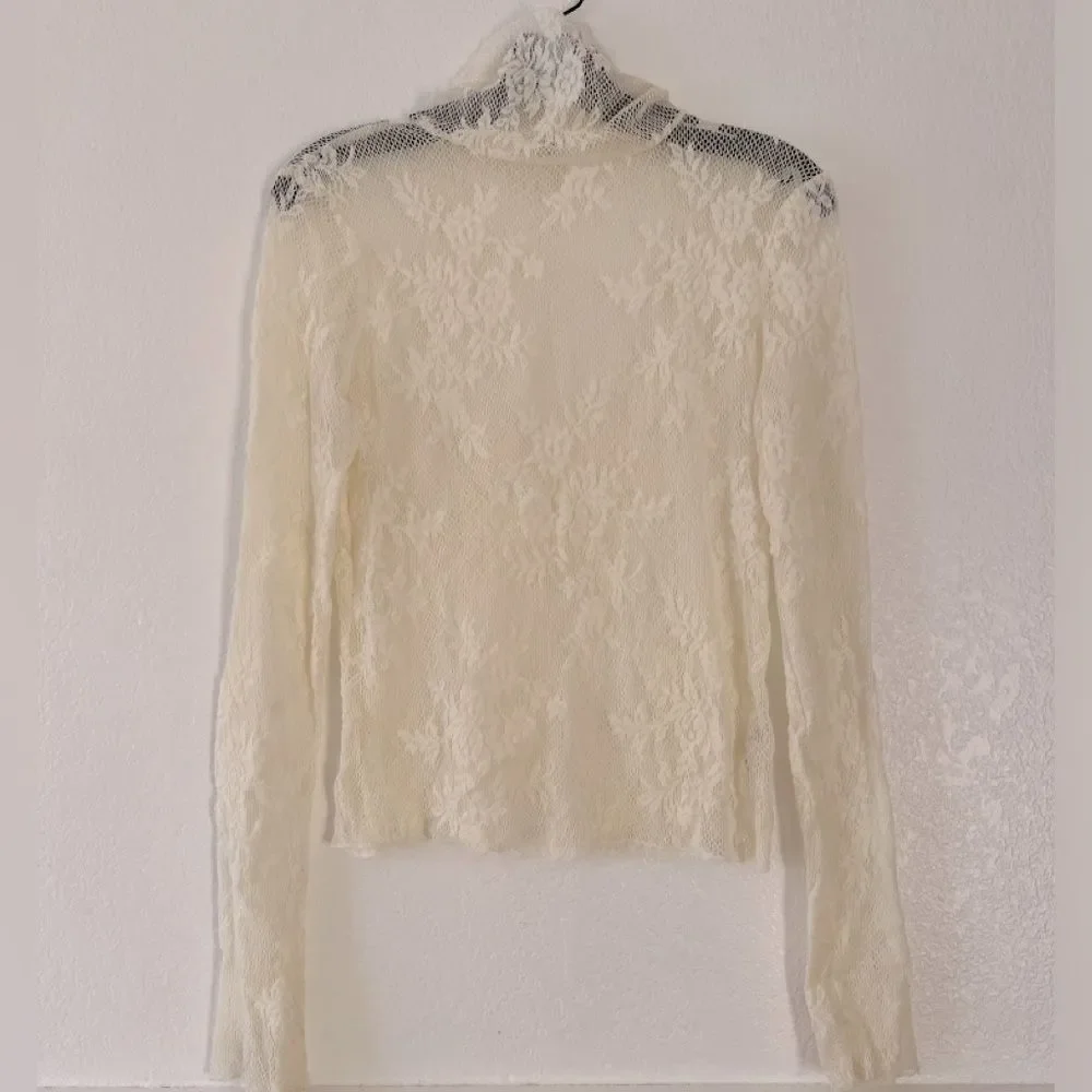 Free People Romantic lace detail mesh boho off white top S
